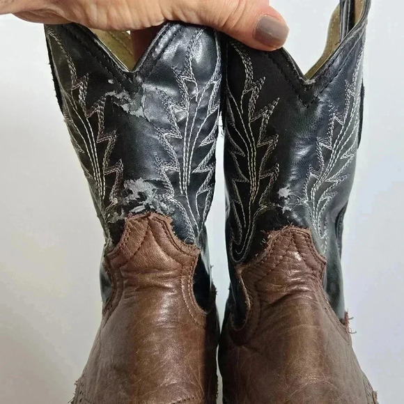 Verthali exotic black leather cowboy boots boys size 2 - Picture 10 of 15